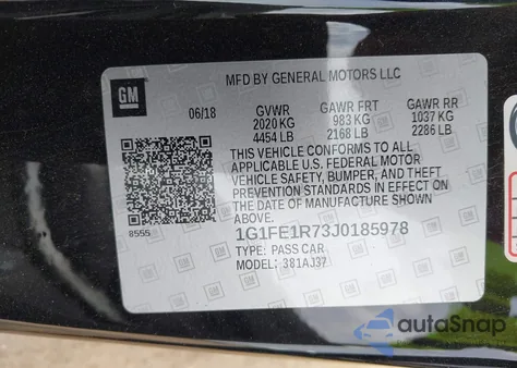 2018 Chevrolet Camaro 1Ss из США, поврежденный, VIN 1G1FE1R73J0185978